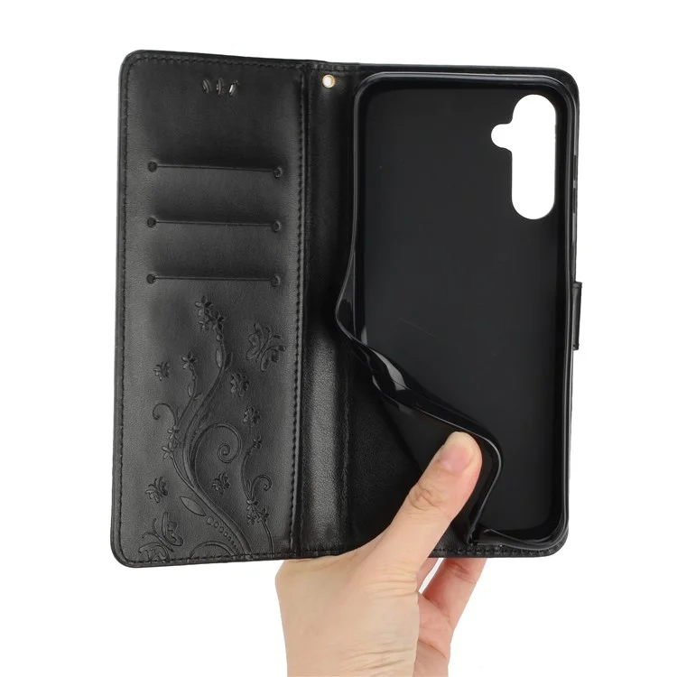 Para Samsung Galaxy S23 FE Imprinted Butterflies Mobile Phone Case PU Leather Wallet Cover Stand with Strap - Negro
