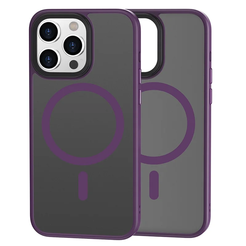 Magnetic Case for iPhone 15 Pro Max PC+TPU Case Compatible with MagSafe Skin-touch Matte Phone Cover - Purple