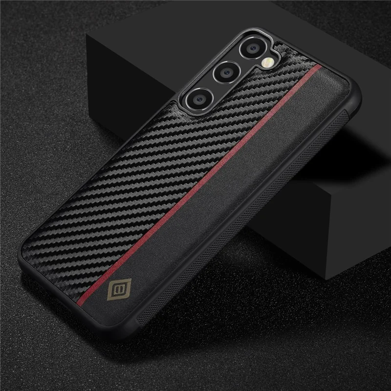 LC.IMEEKE For Samsung Galaxy S23 Carbon Fiber Splicing Leather Coating Phone Cover TPU + EVA Case