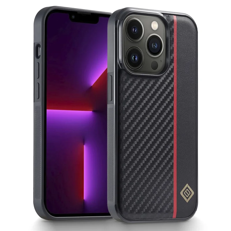 LC.IMEEKE For iPhone 13 Pro Carbon Fiber Splicing PU Leather Coating Phone Case TPU + EVA Cover