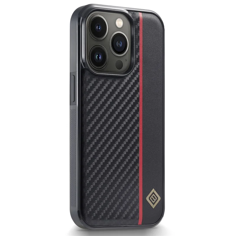 LC.IMEEKE For iPhone 13 Pro Carbon Fiber Splicing PU Leather Coating Phone Case TPU + EVA Cover