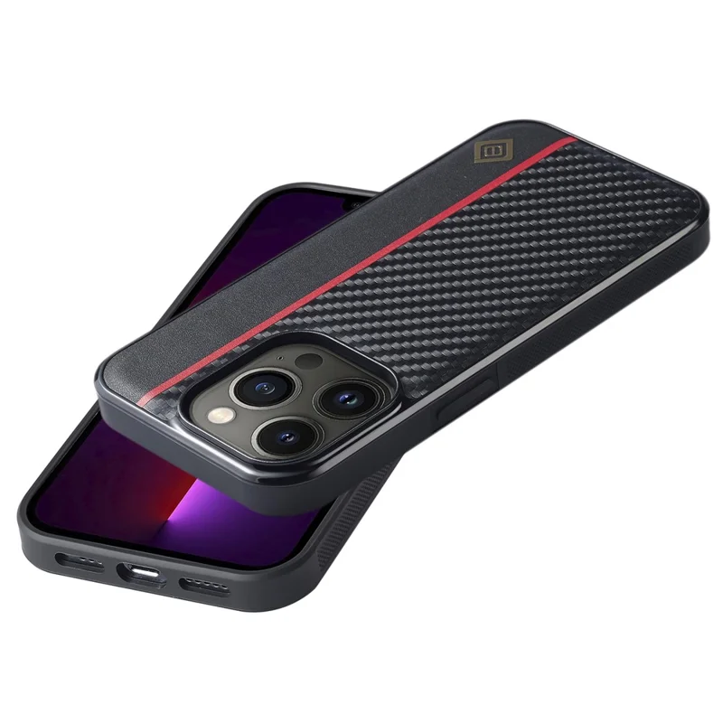 LC.IMEEKE For iPhone 13 Pro Carbon Fiber Splicing PU Leather Coating Phone Case TPU + EVA Cover