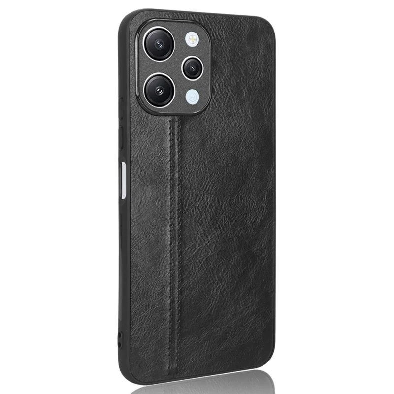 Capa de Telefone para Xiaomi Redmi 12 4G, Linha de Costura à Prova de Queda Revestida em Couro PU PC+TPU Back Case - Preto
