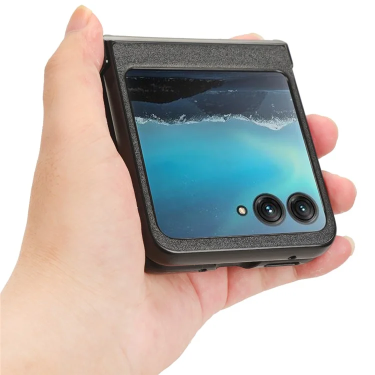 Custodia protettiva per Motorola Razr 40 Ultra 5G, Texture Sandskin Rivestimento in Pelle PU Custodia Pieghevole per Telefono in Acrilico - Nero