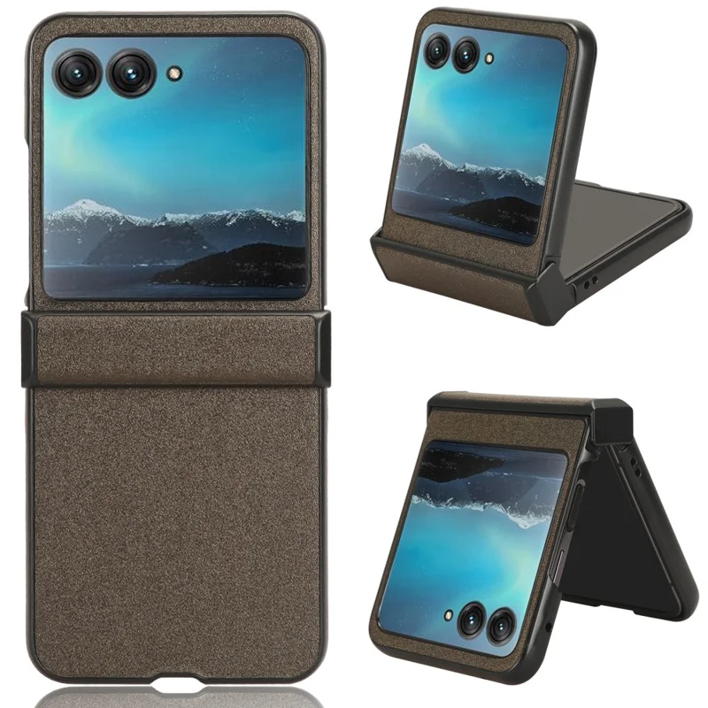 Protective Cover for Motorola Razr 40 Ultra 5G , Sandskin Texture PU Leather Coated Acrylic Folding Phone Case - Brown