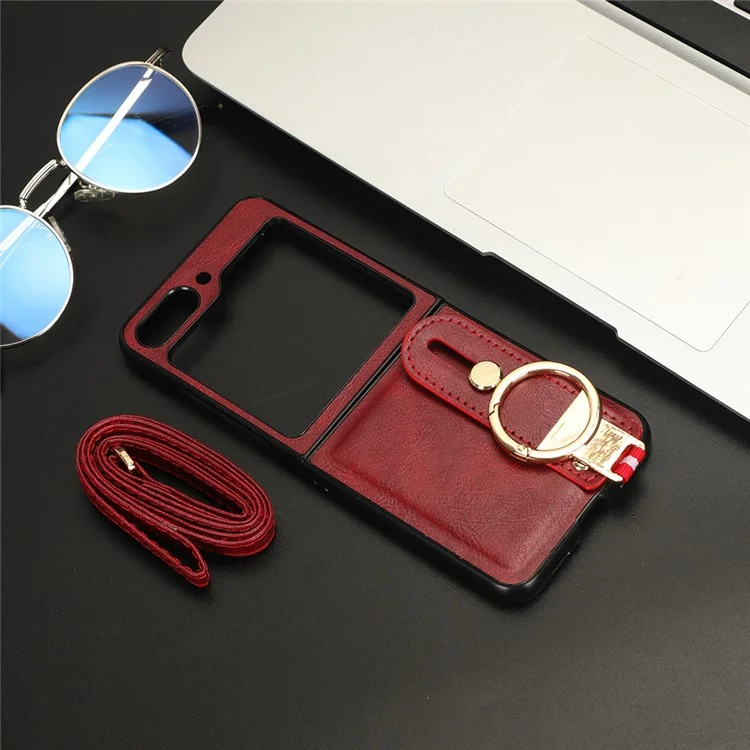 For Samsung Galaxy Z Flip5 5G Wristband Kickstand Phone Case PU Leather Coated PC+TPU Cover with Bottle Opener - Red