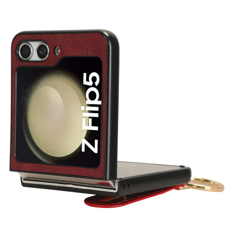 For Samsung Galaxy Z Flip5 5G Wristband Kickstand Phone Case PU Leather Coated PC+TPU Cover with Bottle Opener - Red