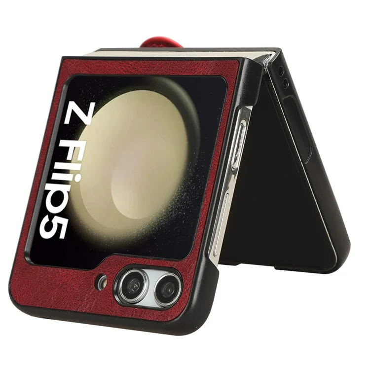 For Samsung Galaxy Z Flip5 5G Wristband Kickstand Phone Case PU Leather Coated PC+TPU Cover with Bottle Opener - Red