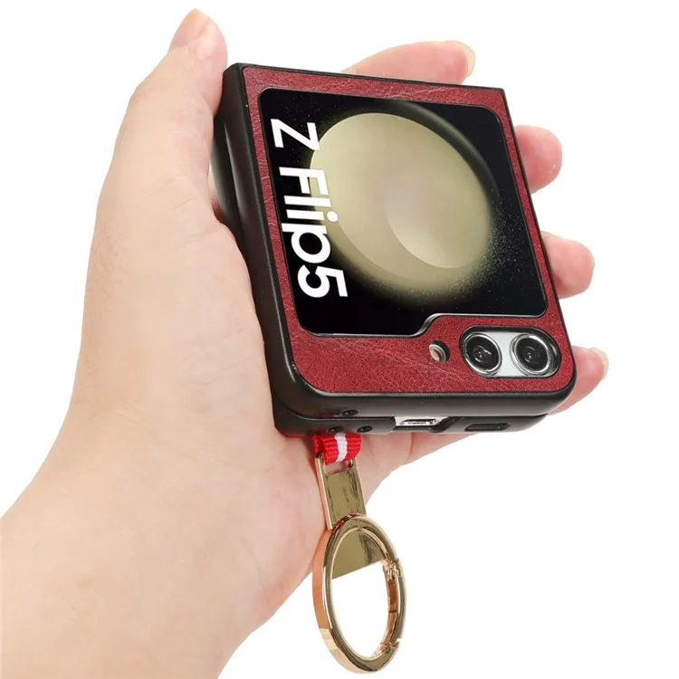 For Samsung Galaxy Z Flip5 5G Wristband Kickstand Phone Case PU Leather Coated PC+TPU Cover with Bottle Opener - Red