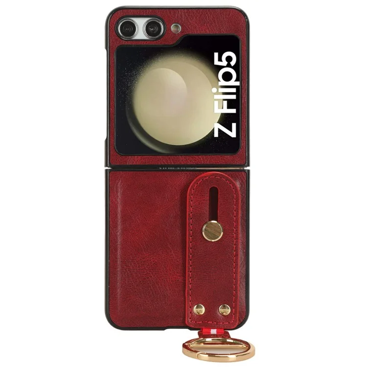 For Samsung Galaxy Z Flip5 5G Wristband Kickstand Phone Case PU Leather Coated PC+TPU Cover with Bottle Opener - Red