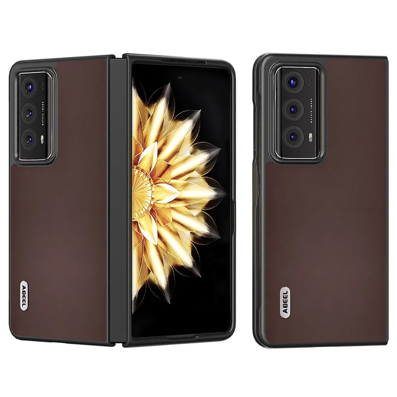 ABEEL For Honor Magic V2 5G Nappa Texture Genuine Cow Leather + PC Case Ultra-Thin Protective Phone Cover - Coffee