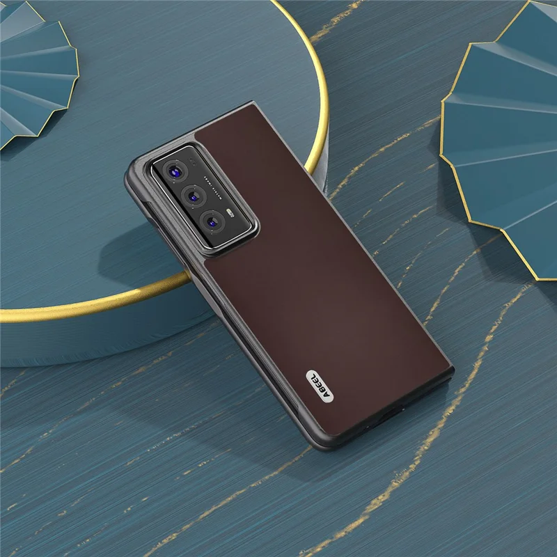 ABEEL For Honor Magic V2 5G Nappa Texture Genuine Cow Leather + PC Case Ultra-Thin Protective Phone Cover - Coffee