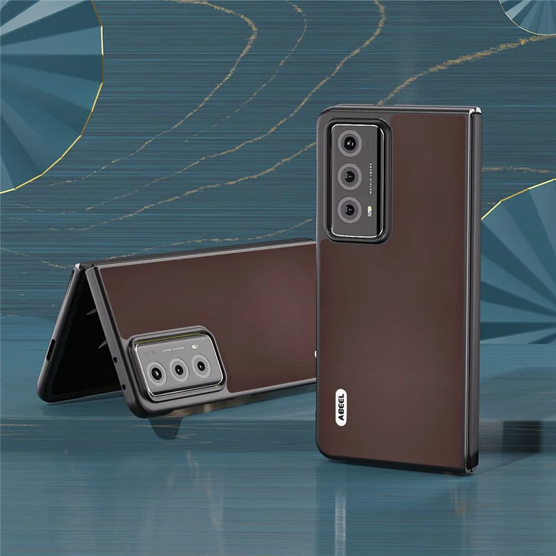 ABEEL For Honor Magic V2 5G Nappa Texture Genuine Cow Leather + PC Case Ultra-Thin Protective Phone Cover - Coffee