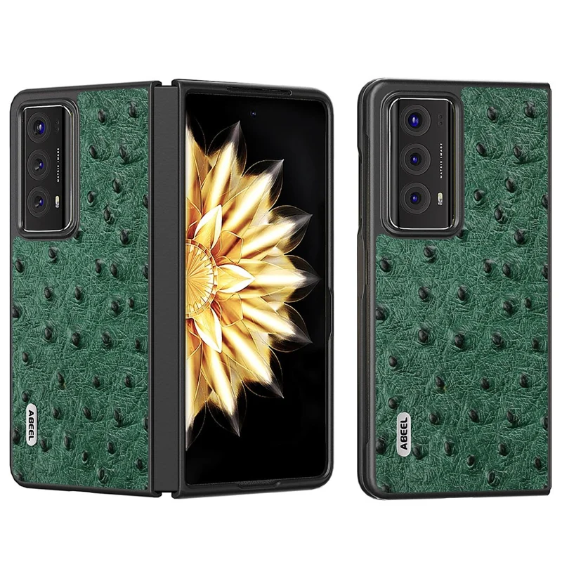 ABEEL For Honor Magic V2 5G Ostrich Texture Genuine Cow Leather + PC Case Cell Phone Cover - Green