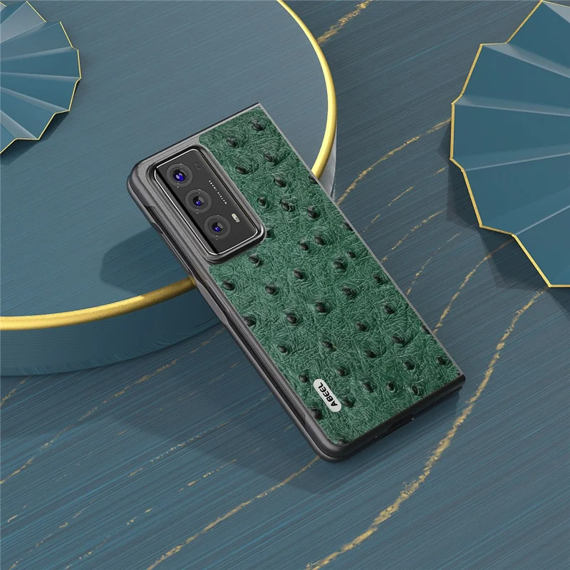 ABEEL For Honor Magic V2 5G Ostrich Texture Genuine Cow Leather + PC Case Cell Phone Cover - Green