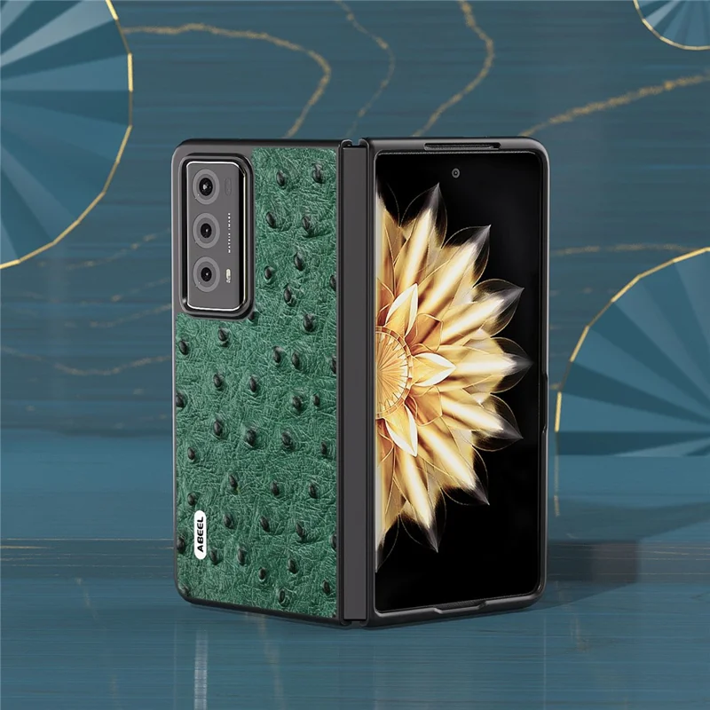 ABEEL For Honor Magic V2 5G Ostrich Texture Genuine Cow Leather + PC Case Cell Phone Cover - Green