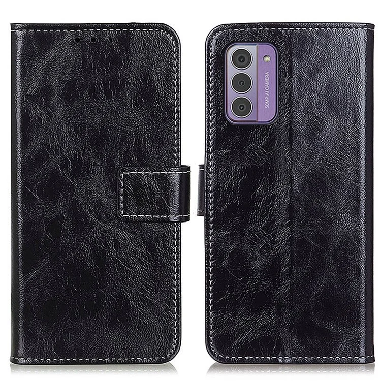 Per Nokia G42 Custodia Portafoglio Flip PU Leather Shell Retro Crazy Horse Texture Stand Phone Cover - Nero