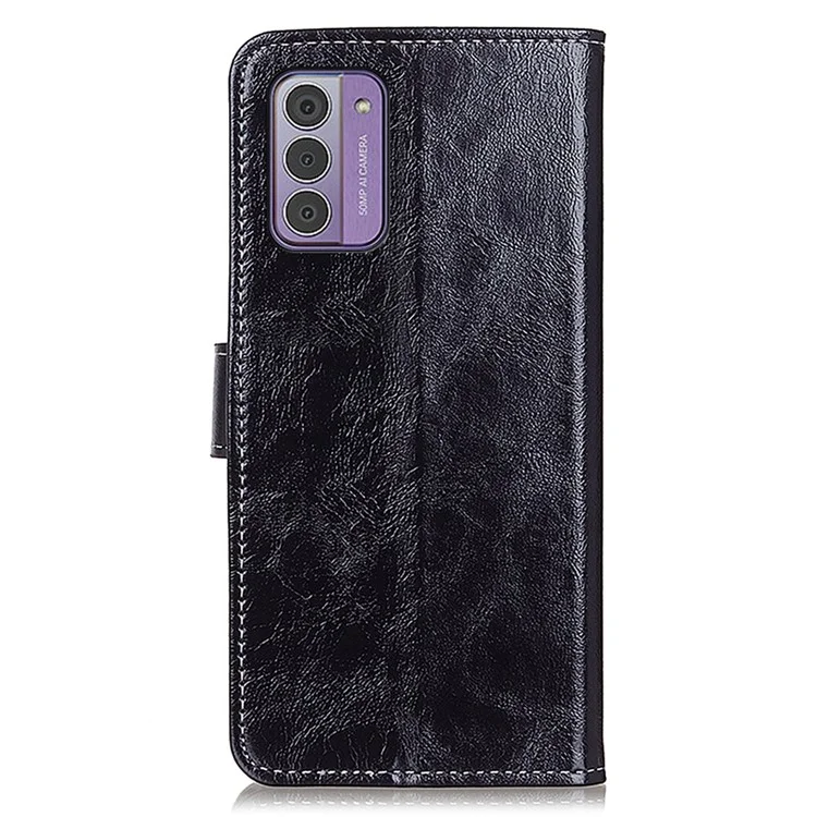 Per Nokia G42 Custodia Portafoglio Flip PU Leather Shell Retro Crazy Horse Texture Stand Phone Cover - Nero