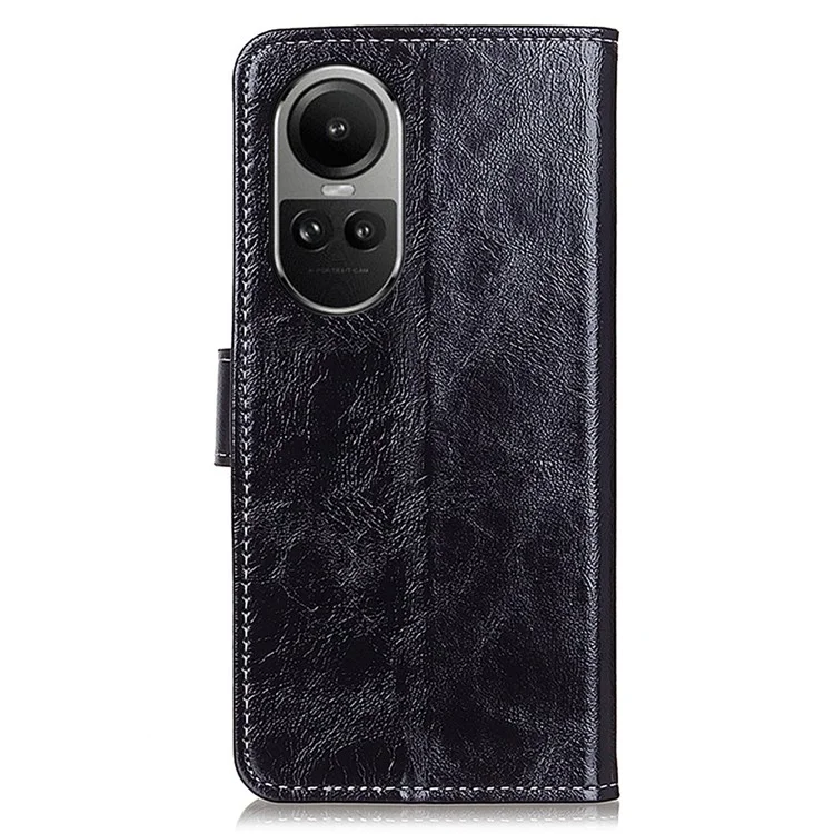 Funda de teléfono Flip para Oppo Reno10 Pro 5G (Global) / Reno10 5G (Global), Funda de cuero de PU retro con textura de caballo loco, Funda protectora de teléfono con soporte - Negro