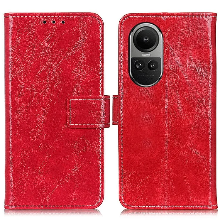 Flip Phone Cover für Oppo Reno10 Pro 5G (Global) / Reno10 5G (Global), Brieftasche PU-Lederetui Retro Crazy Horse Textur Telefonschale - Rot