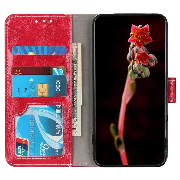 Flip Phone Cover für Oppo Reno10 Pro 5G (Global) / Reno10 5G (Global), Brieftasche PU-Lederetui Retro Crazy Horse Textur Telefonschale - Rot