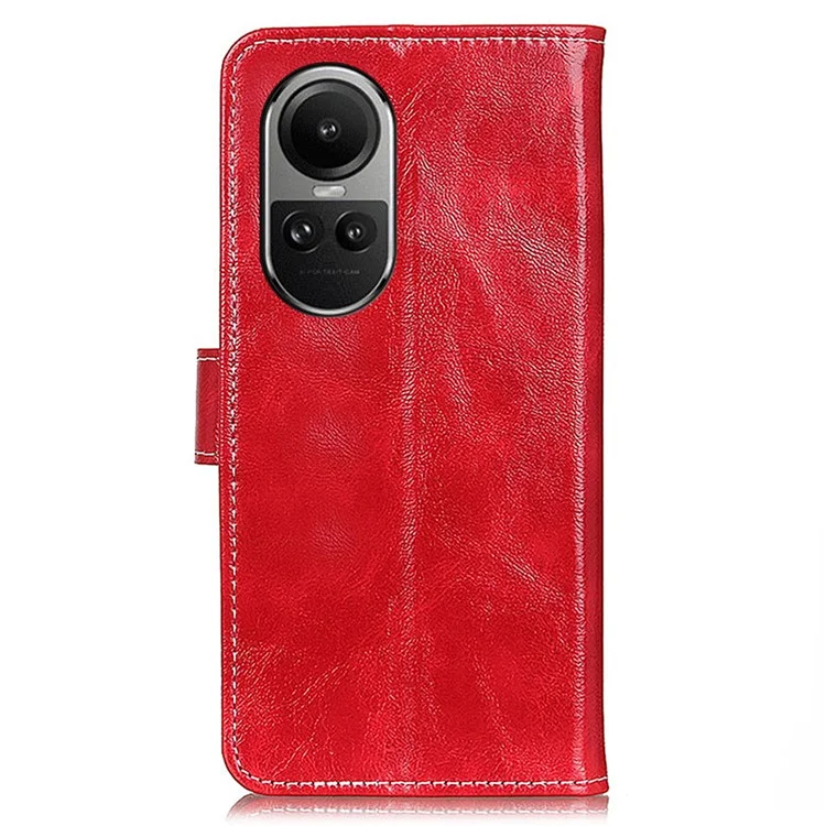 Flip Phone Cover für Oppo Reno10 Pro 5G (Global) / Reno10 5G (Global), Brieftasche PU-Lederetui Retro Crazy Horse Textur Telefonschale - Rot
