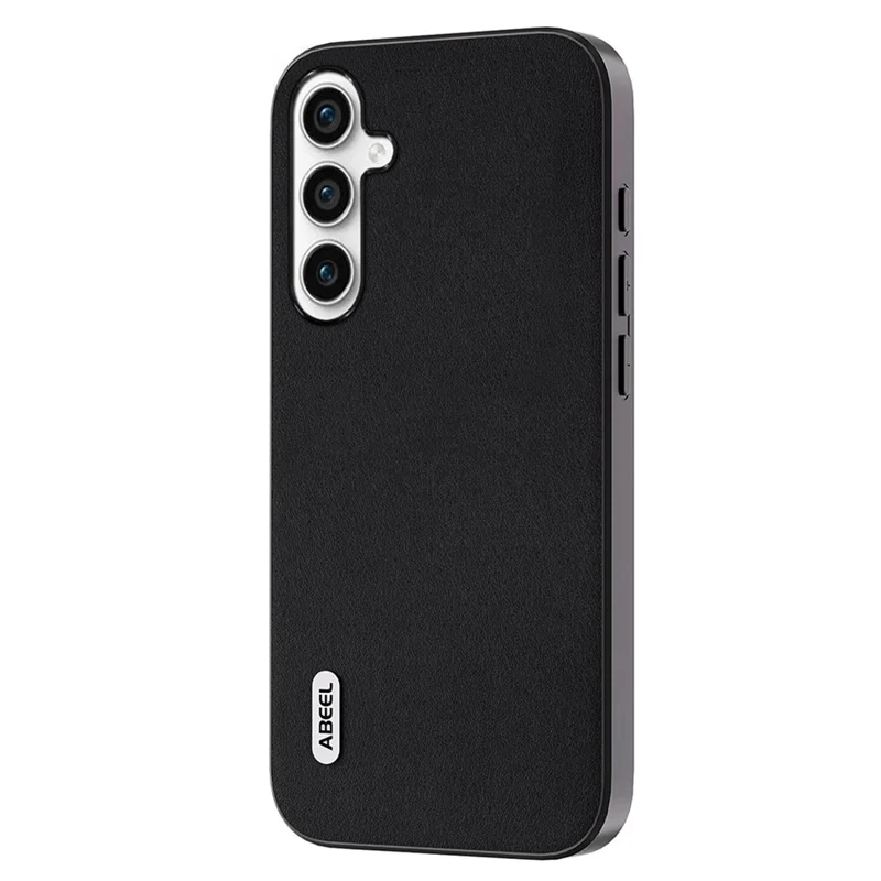 ABEEL For Samsung Galaxy S23 FE Shockproof Nappa Texture Mobile Case Genuine Cow Leather+PC+TPU Cover - Black