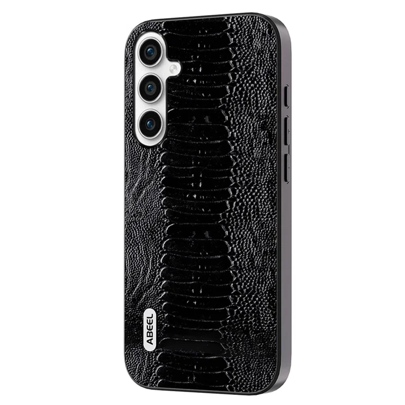 ABEEL Per Samsung Galaxy S23 FE Cover in vera pelle bovina PC+TPU+Goffrato Texture Coccodrillo - Nero