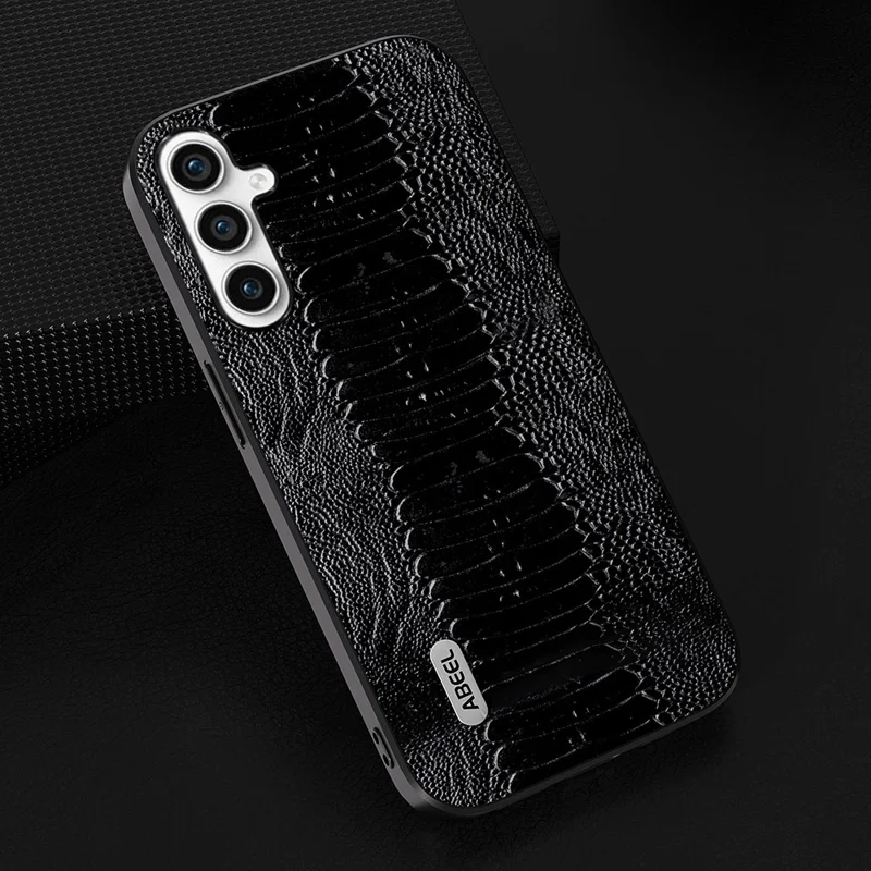 ABEEL Per Samsung Galaxy S23 FE Cover in vera pelle bovina PC+TPU+Goffrato Texture Coccodrillo - Nero