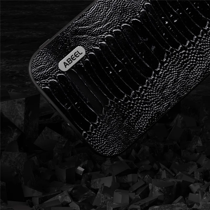 ABEEL Per Samsung Galaxy S23 FE Cover in vera pelle bovina PC+TPU+Goffrato Texture Coccodrillo - Nero