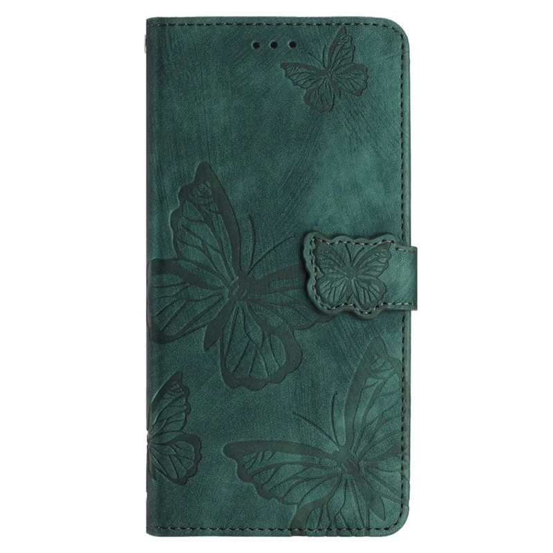 Ständercover für iPhone 15 Pro bedrucktes Schmetterlingsmobiltelefongehäuse-Skin-Touch-PU-Leder-Brieftasche mit Gurt - Grün