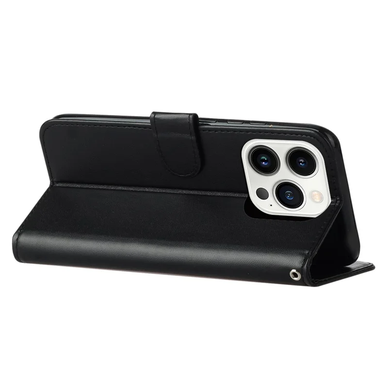 For iPhone 15 Pro Max Anti-drop Solid Color PU Leather Wallet Cover Flip Stand Phone Case - Black