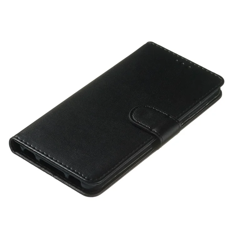 Flip Stand Shell para iPhone 15 Plus Solid Color PU Leather Wallet Cover Phone Case - Preto