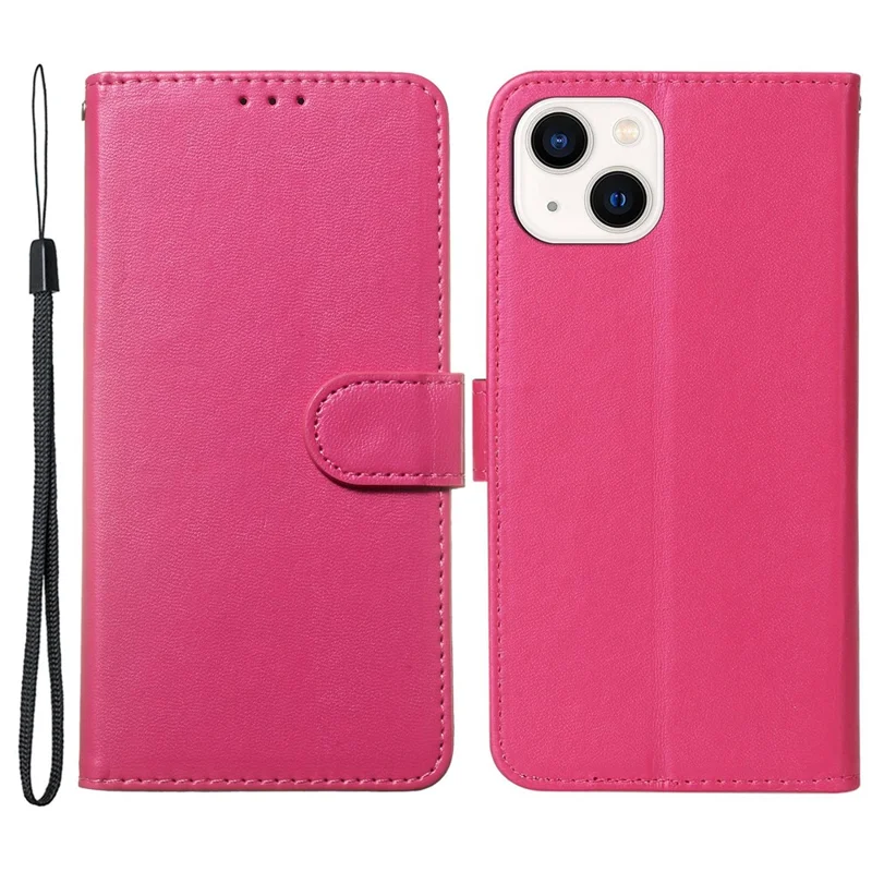 Étui portefeuille en cuir PU de couleur unie pour iPhone 15 Plus - Rose