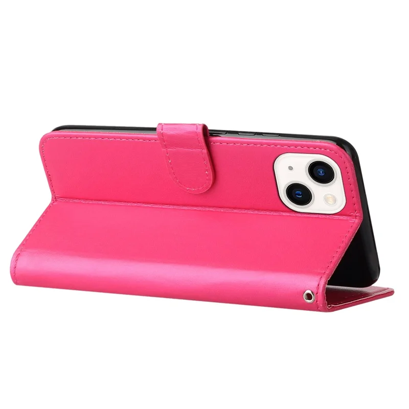 Étui portefeuille en cuir PU de couleur unie pour iPhone 15 Plus - Rose
