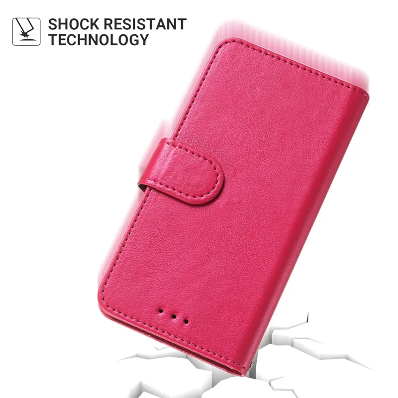 Étui portefeuille en cuir PU de couleur unie pour iPhone 15 Plus - Rose