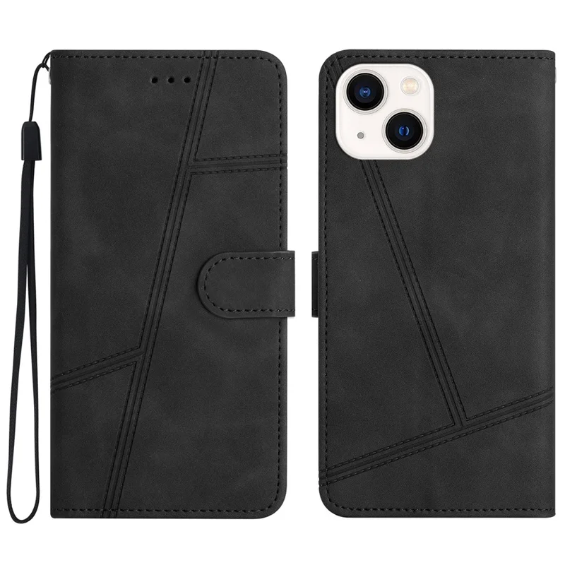 Per iPhone 15 Plus Skin-touch Lines Imprinted Phone Case Retro PU Leather Wallet Cover with Stand - Nero
