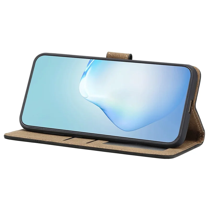 Per iPhone 15 Plus Skin-touch Lines Imprinted Phone Case Retro PU Leather Wallet Cover with Stand - Nero