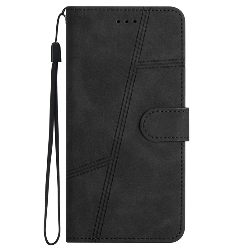 Per iPhone 15 Plus Skin-touch Lines Imprinted Phone Case Retro PU Leather Wallet Cover with Stand - Nero
