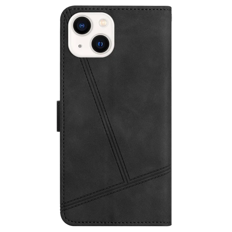 Per iPhone 15 Plus Skin-touch Lines Imprinted Phone Case Retro PU Leather Wallet Cover with Stand - Nero
