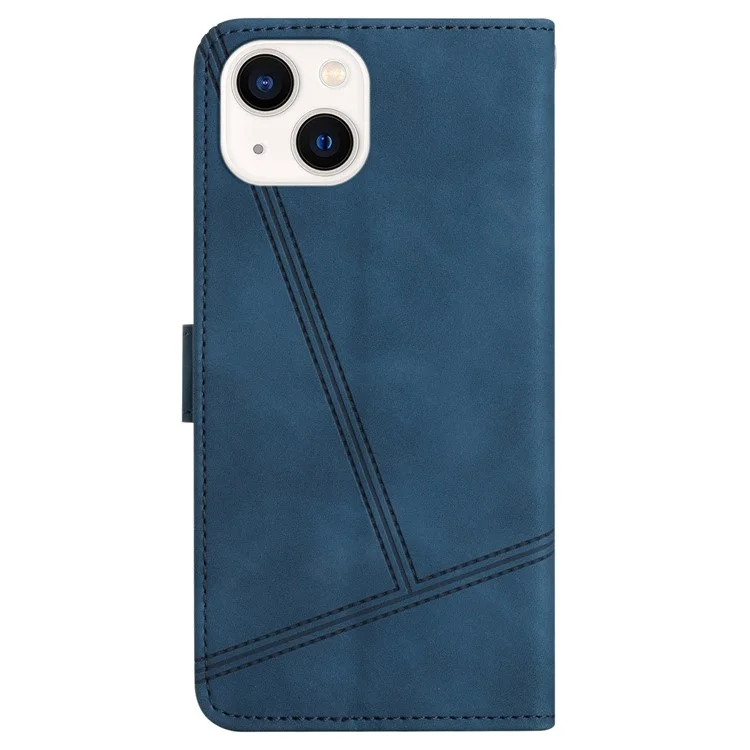 For iPhone 15 Skin-touch Lines Imprinted Phone Case Retro Wallet PU Leather Cover with Stand - Blue