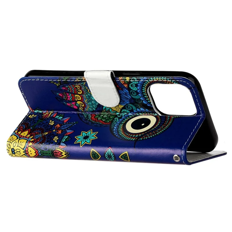 Leather Wallet Case for iPhone 15 Pro , Pattern Printing Stand Cell Phone Cover - Blue Owl