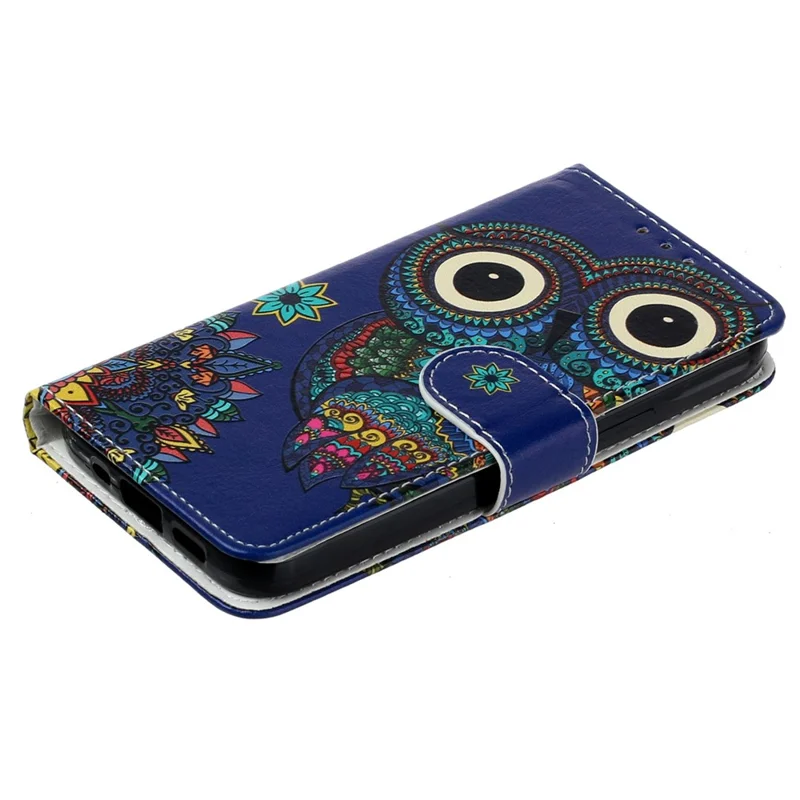 Leather Wallet Case for iPhone 15 Pro , Pattern Printing Stand Cell Phone Cover - Blue Owl