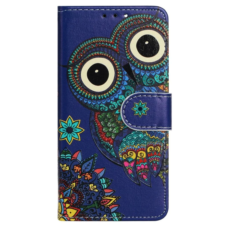 Leather Wallet Case for iPhone 15 Pro , Pattern Printing Stand Cell Phone Cover - Blue Owl