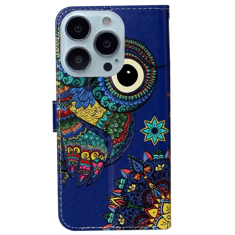 Leather Wallet Case for iPhone 15 Pro , Pattern Printing Stand Cell Phone Cover - Blue Owl