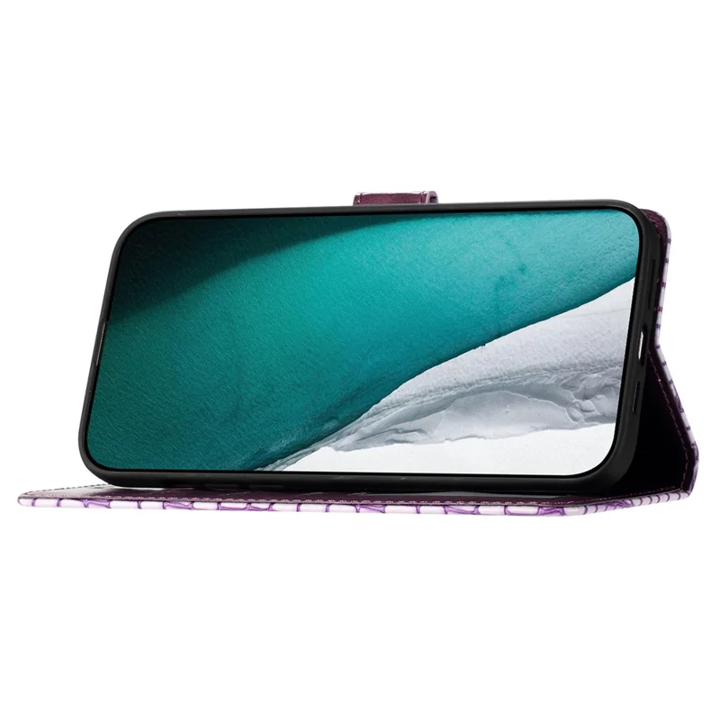 For Motorola Moto G13 4G Fall-proof Crocodile Texture Stand Function Leather Cover Wallet Phone Case with Strap - Purple