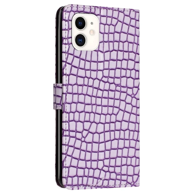 Phone Case for iPhone 12 mini 5.4 inch PU Leather Wallet Crocodile Texture Stand Flip Cover with Strap - Purple