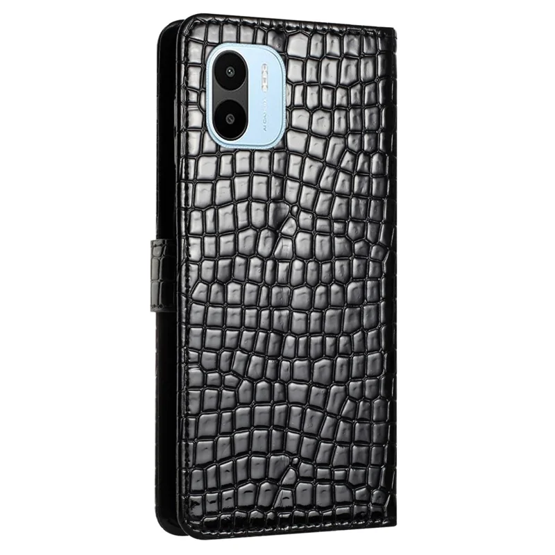 For Xiaomi Redmi A1 4G / A2 4G PU Leather Wallet Phone Case Crocodile Texture Stand Flip Cover with Strap - Black