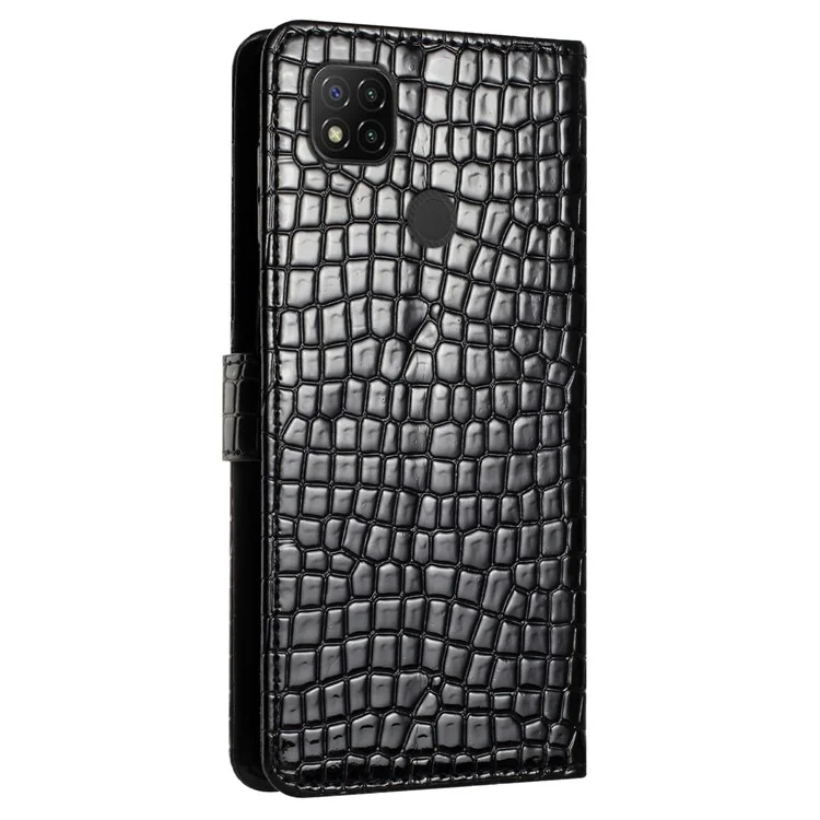 Pour Xiaomi Redmi 10A Étui en cuir PU Texture Crocodile Étui portefeuille avec support et sangle - Noir