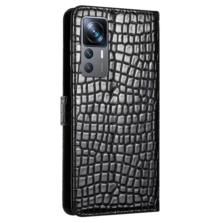 Para Xiaomi 12T 5G / 12T Pro 5G / Redmi K50 Ultra Capa Flip de Couro PU com Textura de Crocodilo e Alça - Preto